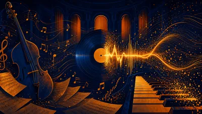 Vinyle se transformant en ondes sonores numériques — accord Spotify Universal Music IA